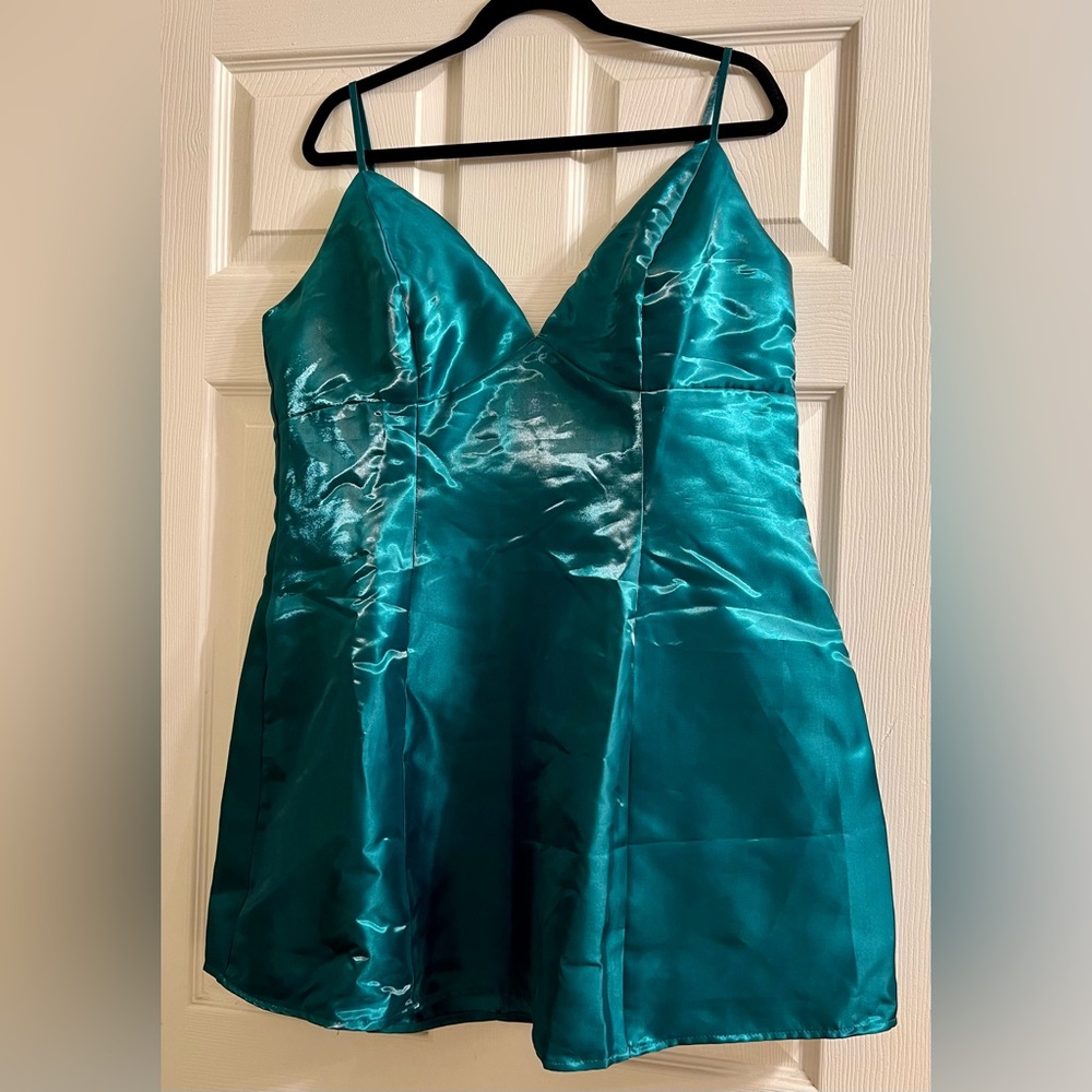 Fashion Nova Make A Wish Shine Satin Hunter Mini Dress 1X